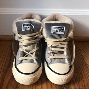 Grey, fur converse style sneakers